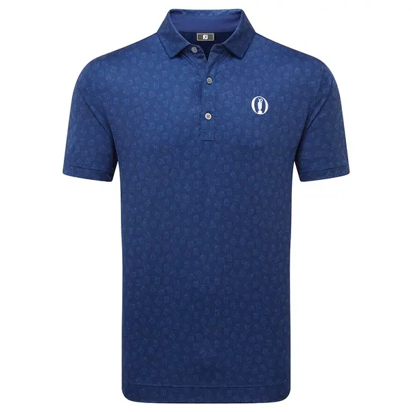 FootJoy Mens FJ Postage Stamp Tonal Print Lisle Golf Shirt