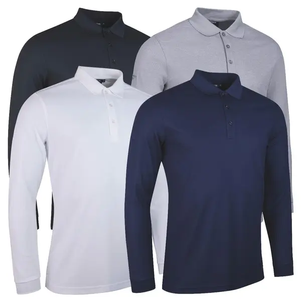 Glenmuir Mens Max Long Sleeve Performance Pique Golf Polo