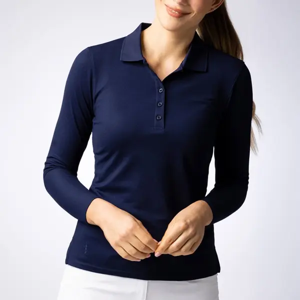 Navy blue long sleeve polo shirt womens online