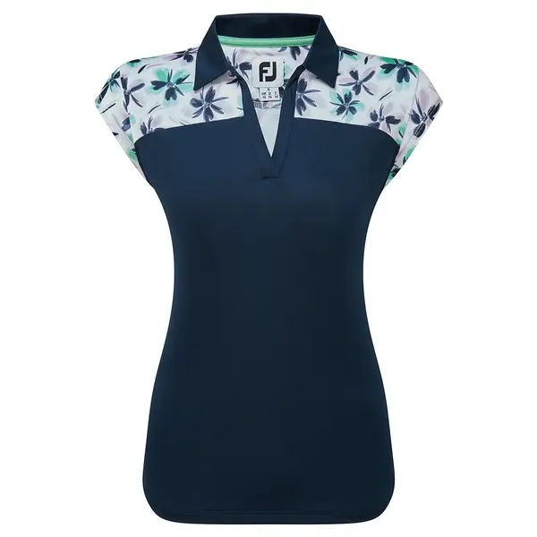 FootJoy Ladies Blocked Floral Print Cap Sleeve Golf Shirt