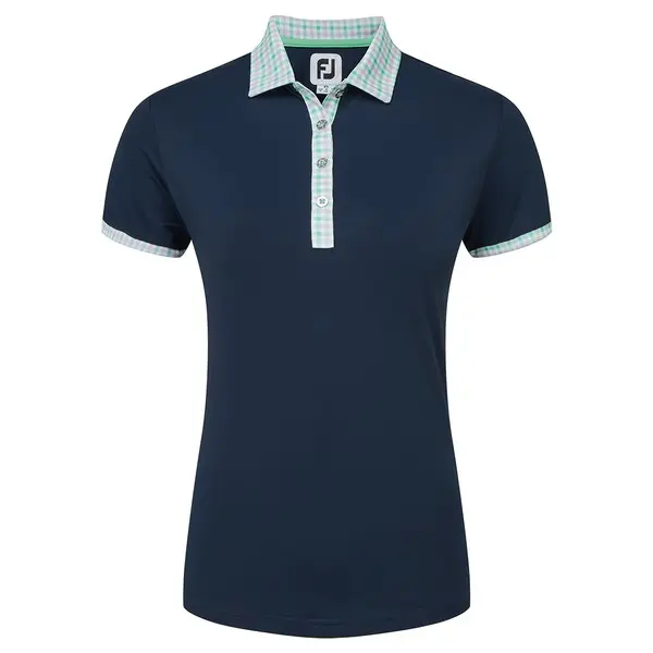 FootJoy Ladies Gingham Trim Short Sleeve Golf Shirt