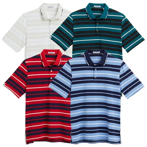 Ashworth Mens Tech Pique Rugby Stripe Polo Golf Shirt