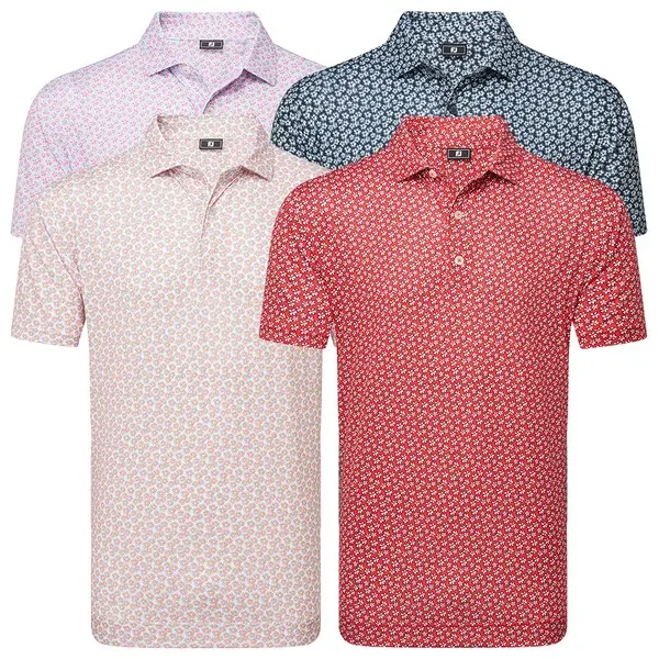 FootJoy Mens Floral Sketch Print Lisle Golf Polo Shirt