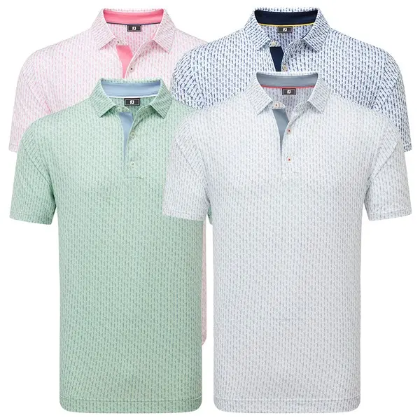 FootJoy Mens Figure Print Lisle Golf Polo Shirt