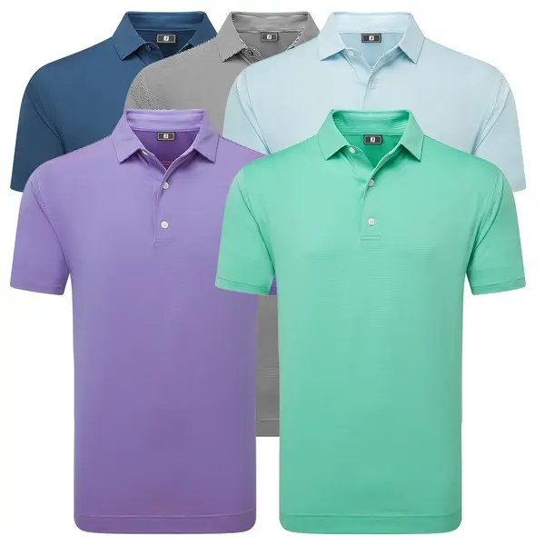 FootJoy Mens Micro Feeder Stripe Lisle Golf Polo Shirt