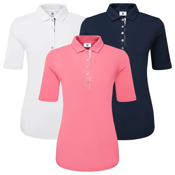 FootJoy Ladies Half Sleeve Ruched Lisle Golf Shirt