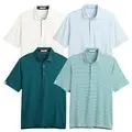 Ashworth Mens Striped Tech Jersey Polo Golf Shirt